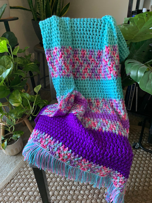 Aqua Green-Purple Throw Blanket